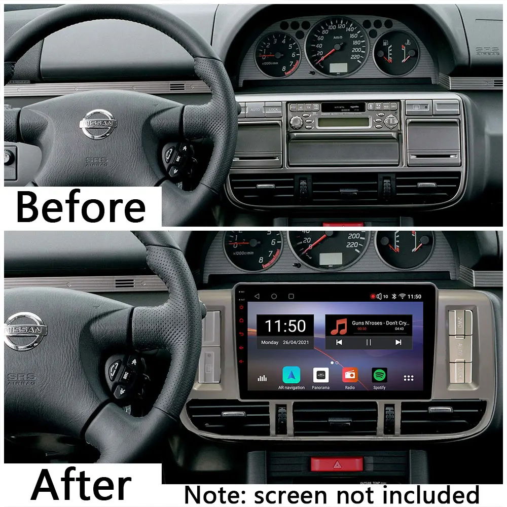 Tbest Cornice Radio Doppio DIN Per X-Trail T30 (2003-2007) – Pannello Cruscotto In ABS Grigio, Sostituzione Precisa - 2