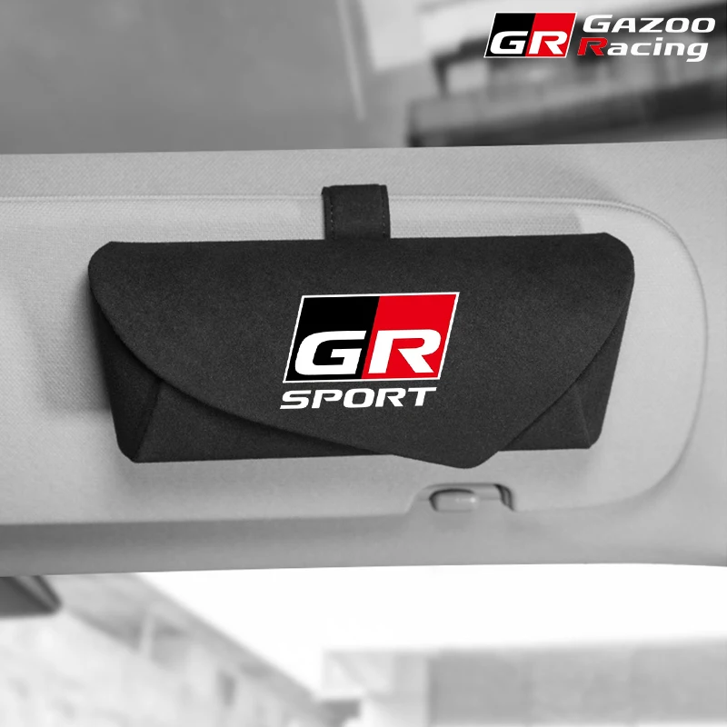 Car Sunglasses Holder Leather Glasses Case Storage Box Suede For Toyota GR Sport Gazoo Racing Supra Yaris 86 Corolla RAV4 Prado