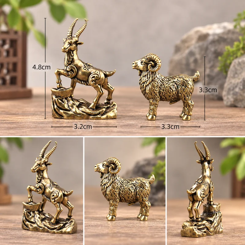 Feng Shui Goat Statue Lucky Coins Chinese Zodiac Sheep Figurine Vintage Desktop Ornament Home Decor Gift