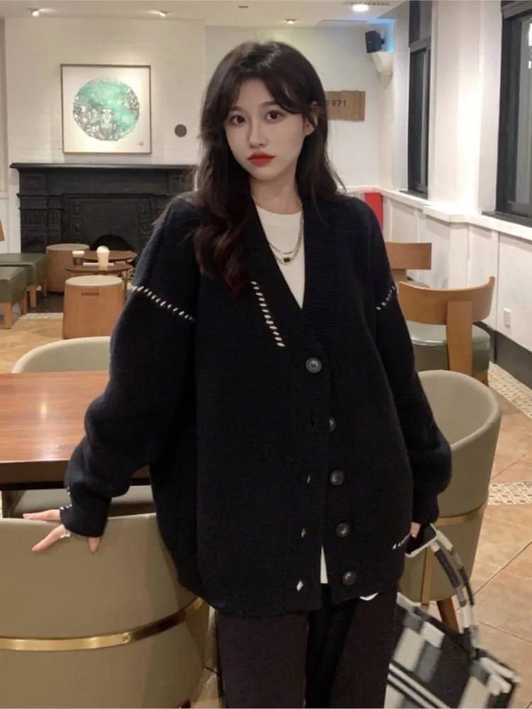 

Versatile Knitted Cardigan Winter Clothes Woman Pulls Femmes All-match Loose Simple Style Sweater Comfortable Commuting Trendy