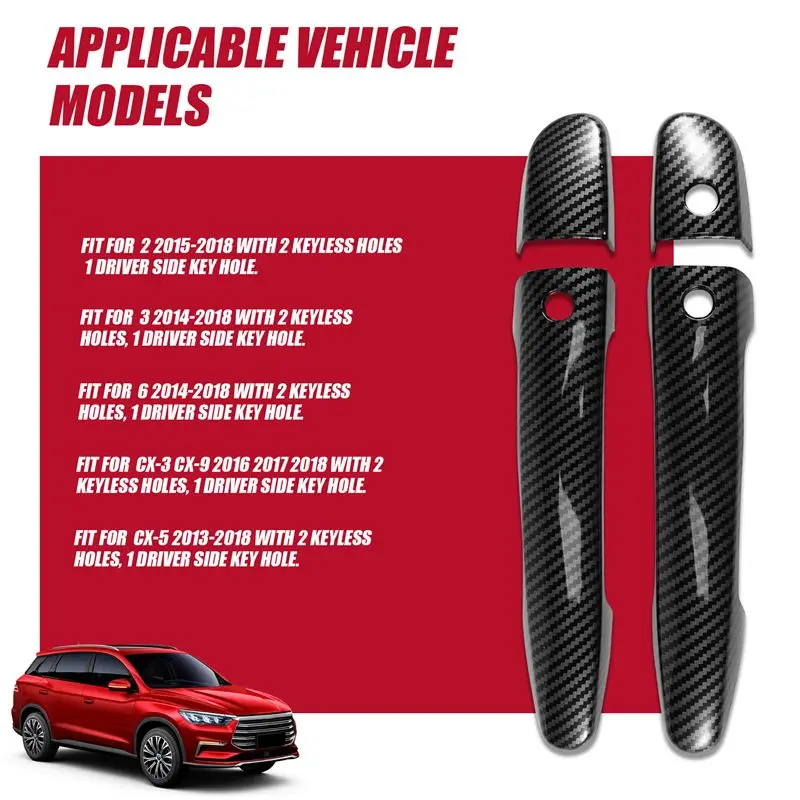 T17C Λ Sport Carbon Fiber Style Door Handle Cover Trim For Mazda 2 3 6 CX-3 CX-5 CX-9 (With Keyless Holes)