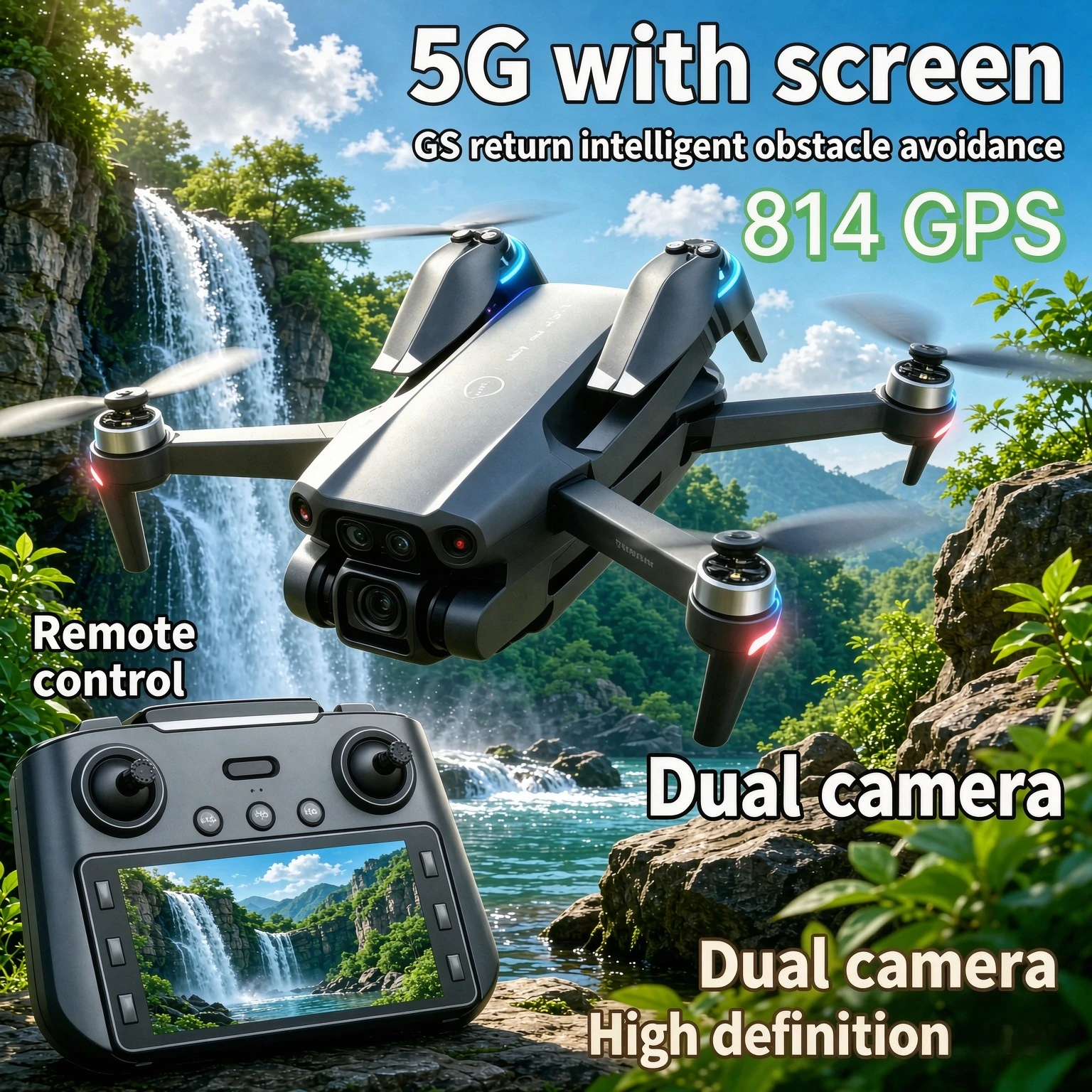 Original 814 GPS Foldable Drone WiFi HD Aerial Camera Optical Flow Hover Intelligent Obstacle Avoidance Auto Return Quadcopter