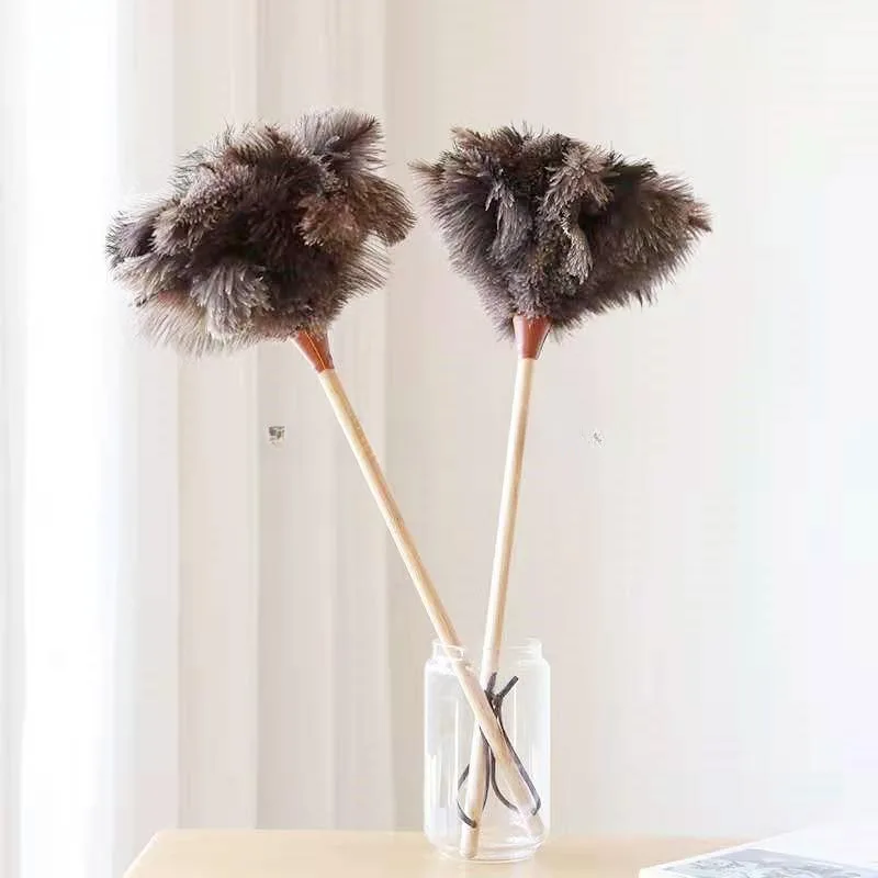 Dust Remove Brush Feather Duster Lint-Free Household Dust Removal Cleaning Electrostatic Sweep Gray Hair Brush Ostrich Hair Dust