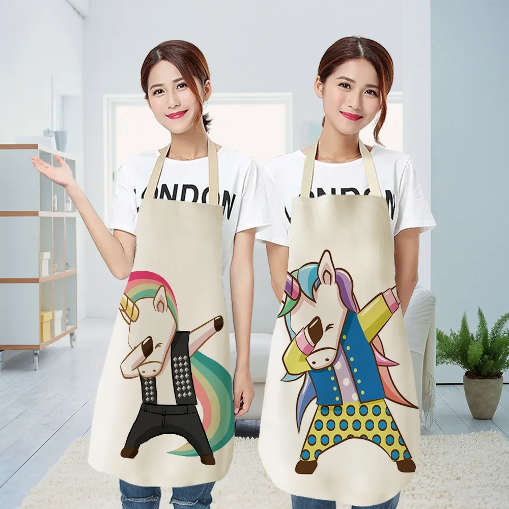 1 piece of kitchen parent-child apron cartoon unicorn music print sleeveless cotton and linen apron men's and women's household