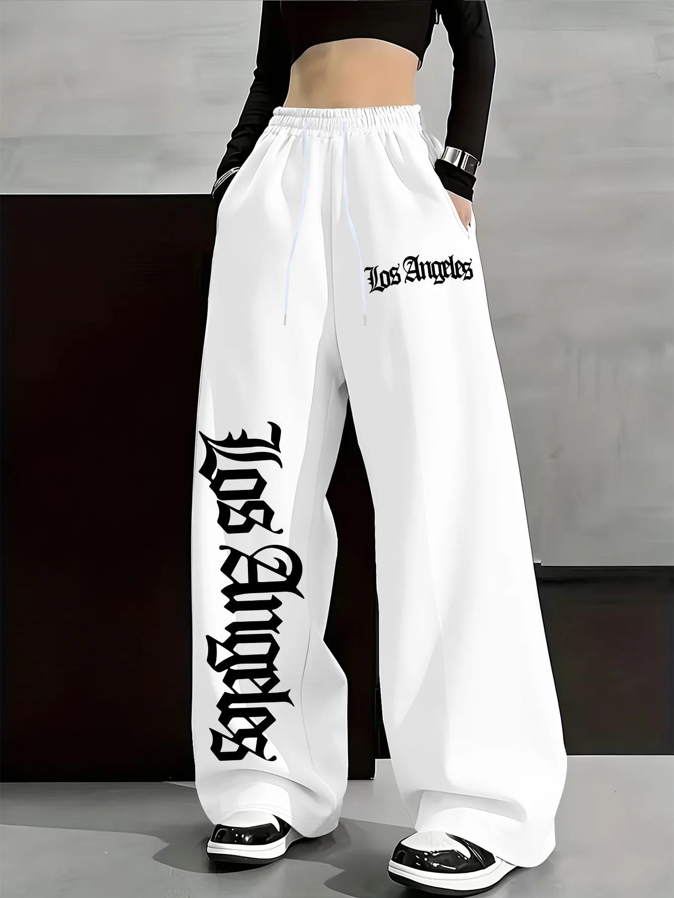 Fashion Men Women Letter Print Jogger Pants Casual Loose Fit Drawstring Waist Black White Autumn Winter Perfect Fit Sweatpants