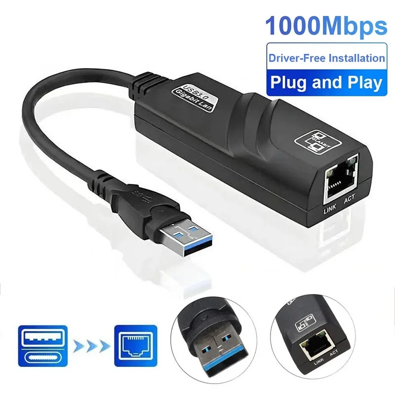 10/100/1000Mbps USB 3.0 Wired USB Type C To Rj45 Lan Ethernet Adapter RTL8153 Network Card For Computer Macbook Windows Laptops