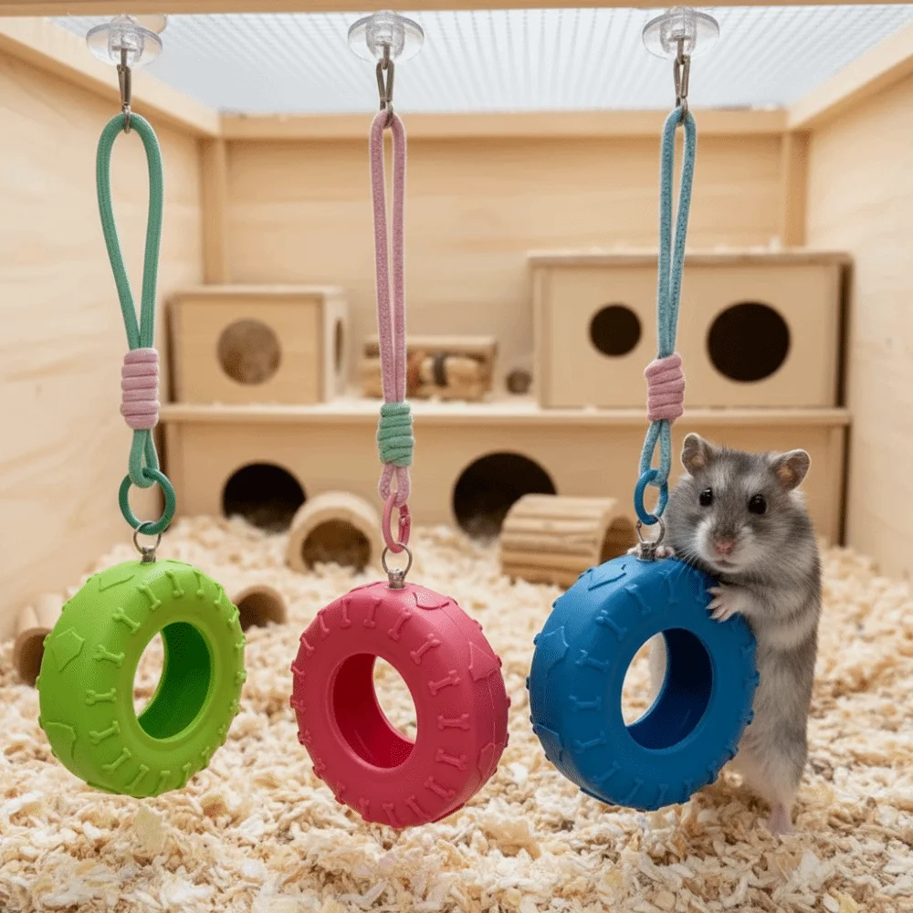 Tire-Shaped Hamsters Swing Detachable Chain Hanging Bed Small Pet Hanging Swing Bite Resistant Hamsters Hammock Cage Accessories view 4