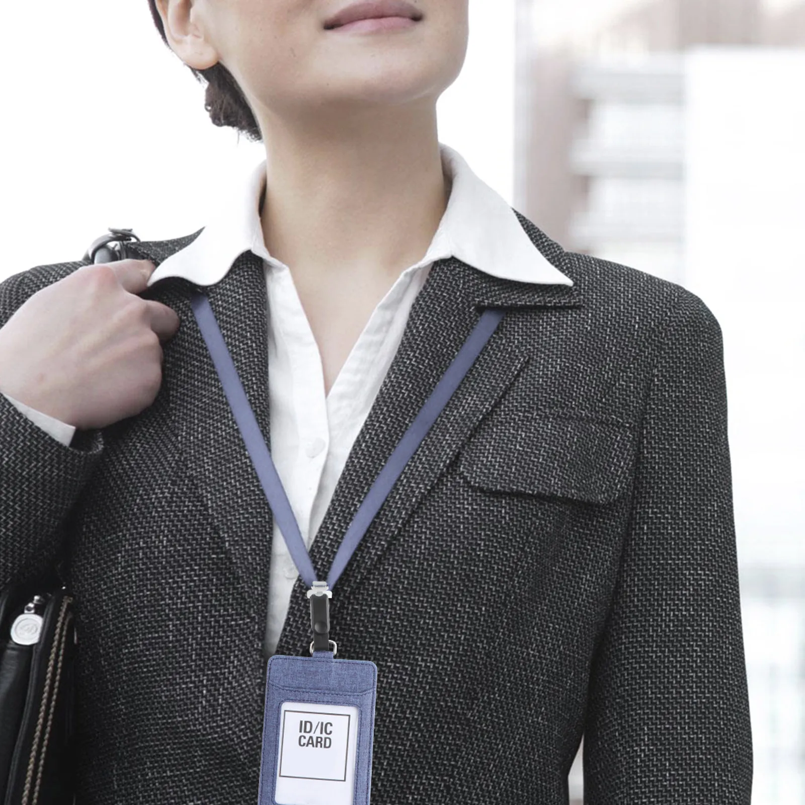 Vertical Navy Cloth Badge Holder Id Card Holder Detachable Pass Case Business Students Daily Use Lanyard Pass Pouch