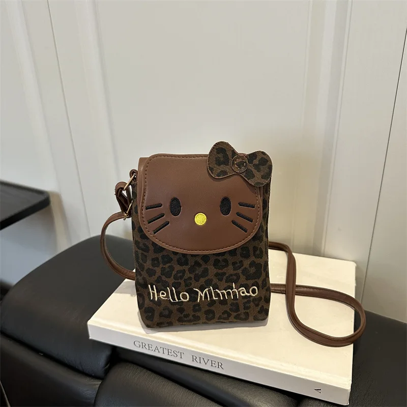 Hello Kitty Leopard Print Mini Crossbody Bag Flip Flap Adjustable Strap Phone Purse Casual Daily Fashion Shoulder Accessory