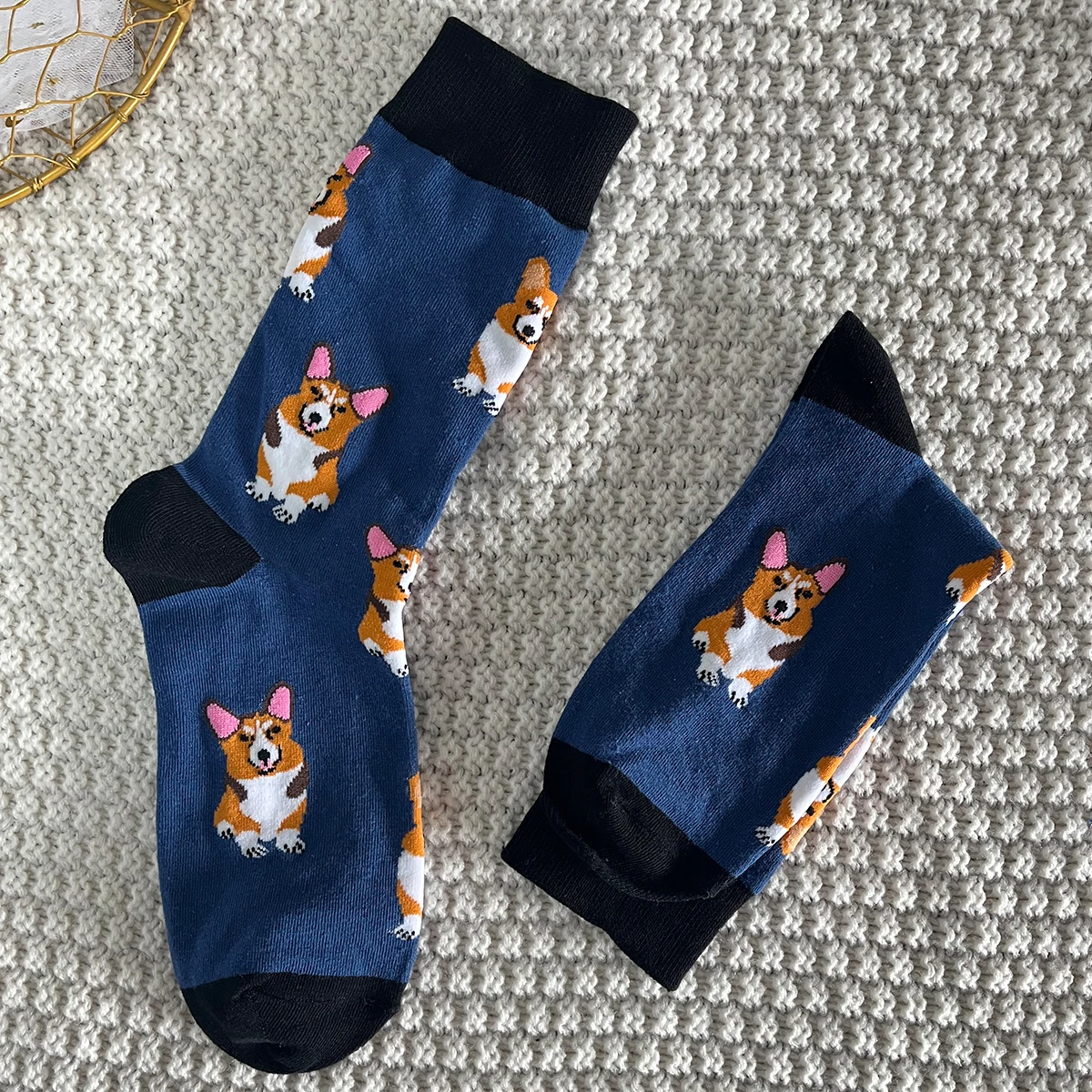 1 Pair Unisex Lovely Corgi Pattern Novelty Funny Comfy Mid Tube Socks Suit In All Seasons For Daily Street image 3
