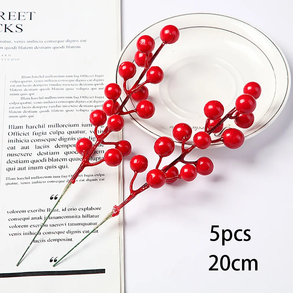 1Pack Fake Christmas Tree Pine Branches Xmas Berries For Christmas Tree DIY Wreath Decorations Noel Table Ornaments Kids Gifts