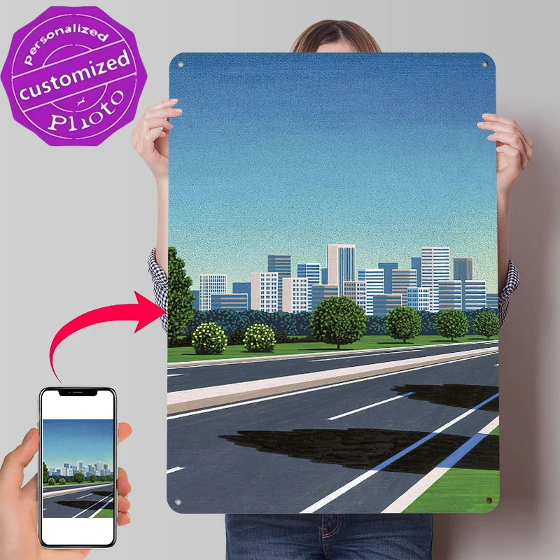 Hiroshi Nagai Cityscape Road Tinplate Poster Customized Wall Art Retro Vintage Metal Signs for Fans Room Decorating Interior