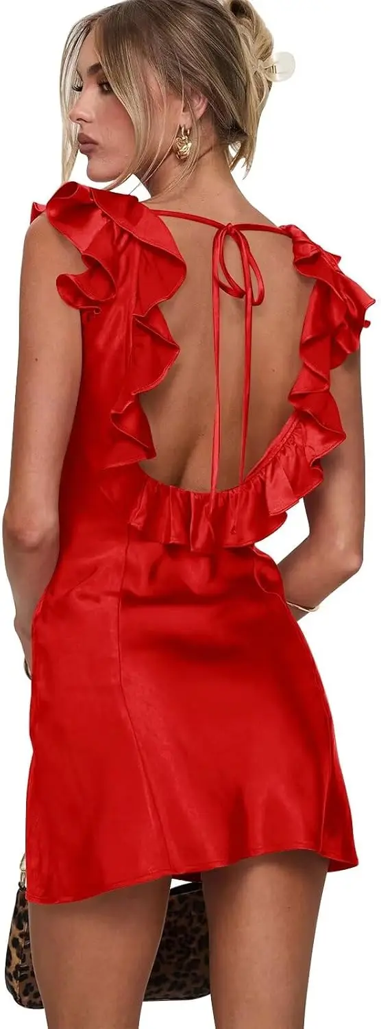 

Атласные платья для встречи выпускников с рюшами для подростков, плиссированные короткие коктейльные платья с v-образным вырезом и открытой спиной, вечерние платья, мини-платья для встречи выпускников