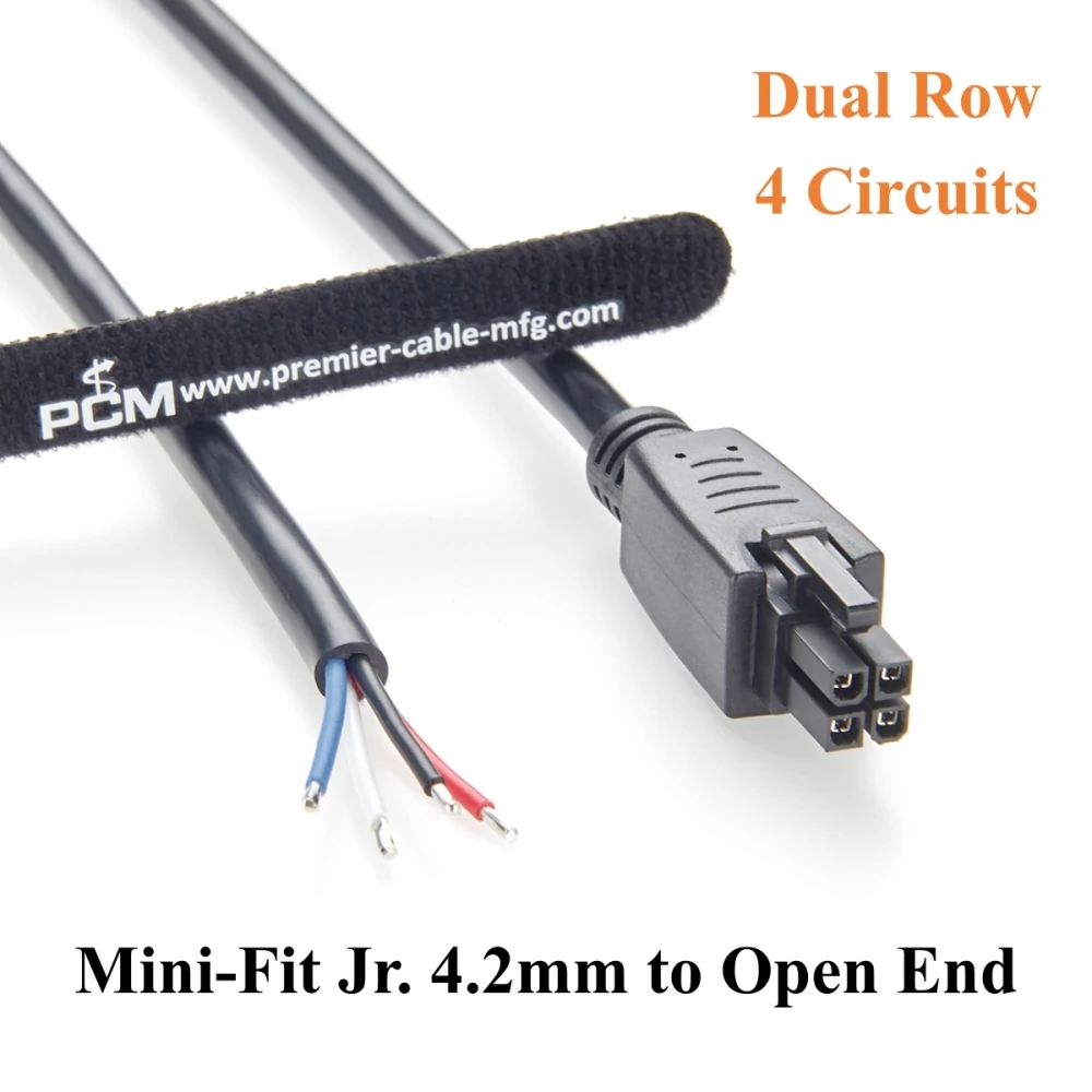 Mini-Fit Jr. 4.2mm 4Pin Receptacle Housing to Open End Cable Dual Row 4 Circuit Power & Signal Cable Compatible Molex 39-01-2040