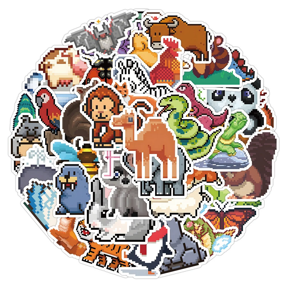 

10/30/60pcs Mix Animal Cute Stickers Pixel Style Cartoon Sticker Decal Waterproof Diary Luggage Laptop Stationery Toys Decals