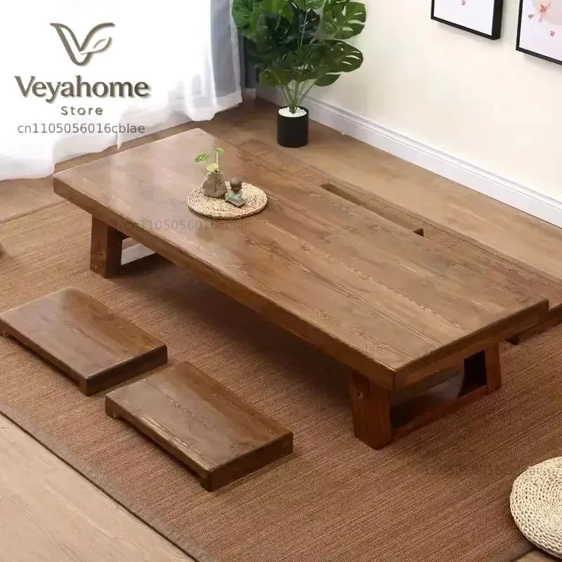 Simple and pure solid wood Japanese tea  Balcony tatami rice coffee table long and low table Simple and economical  table