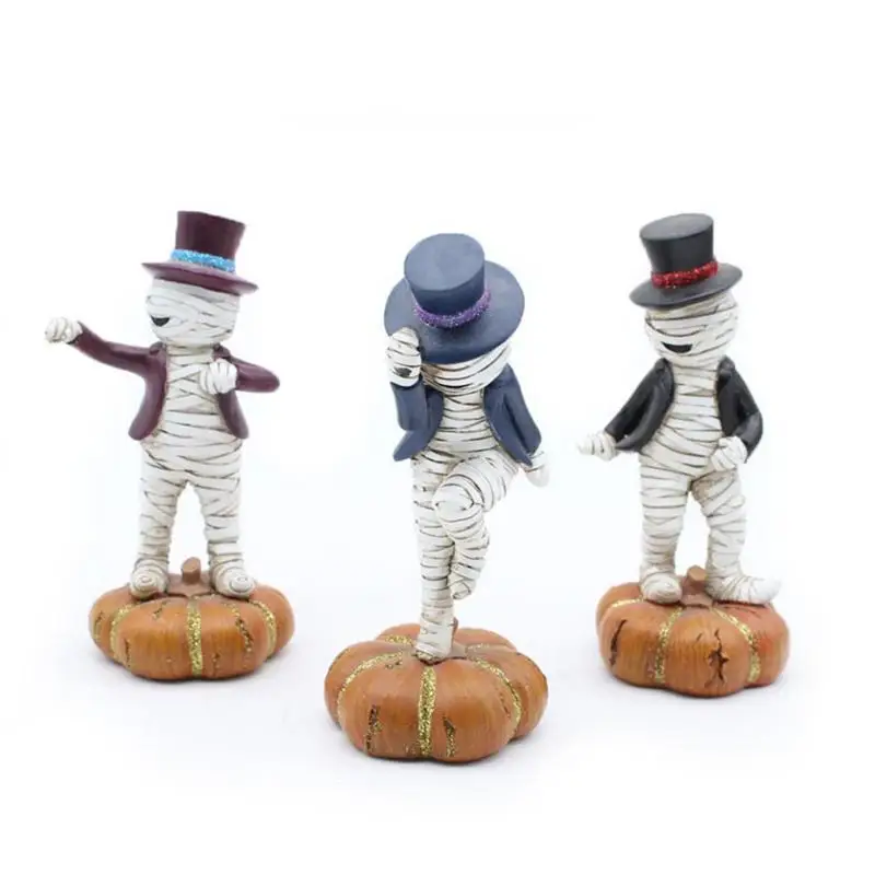 ミイラダンスフィギュア彫刻、樹脂カボチャフェスティバルゴーストデコレーション、ハロウィーンクラフト小道具、3個