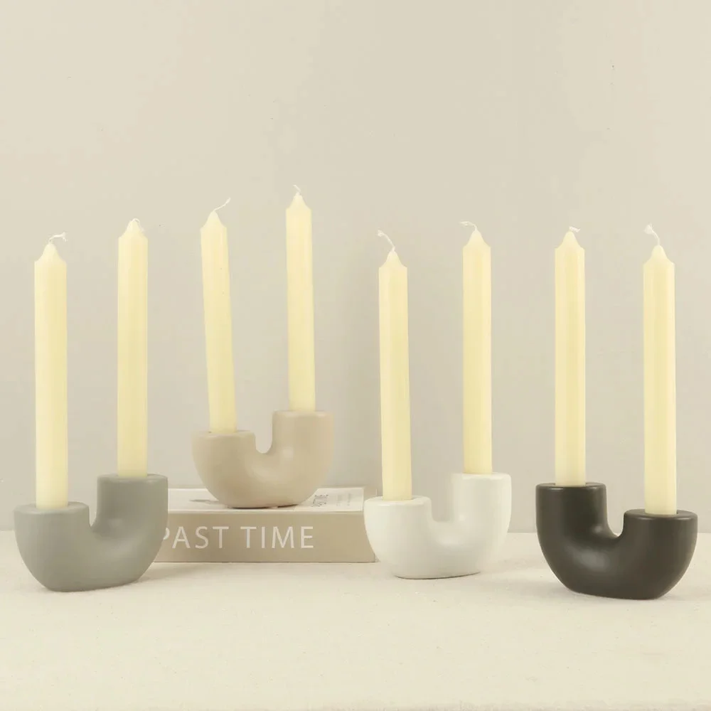 

European Minimal Ceramic Candle Holder Porcelain Tabletop Candlestick Home Hotel Centerpiece Decor For Couples Christmas Gift