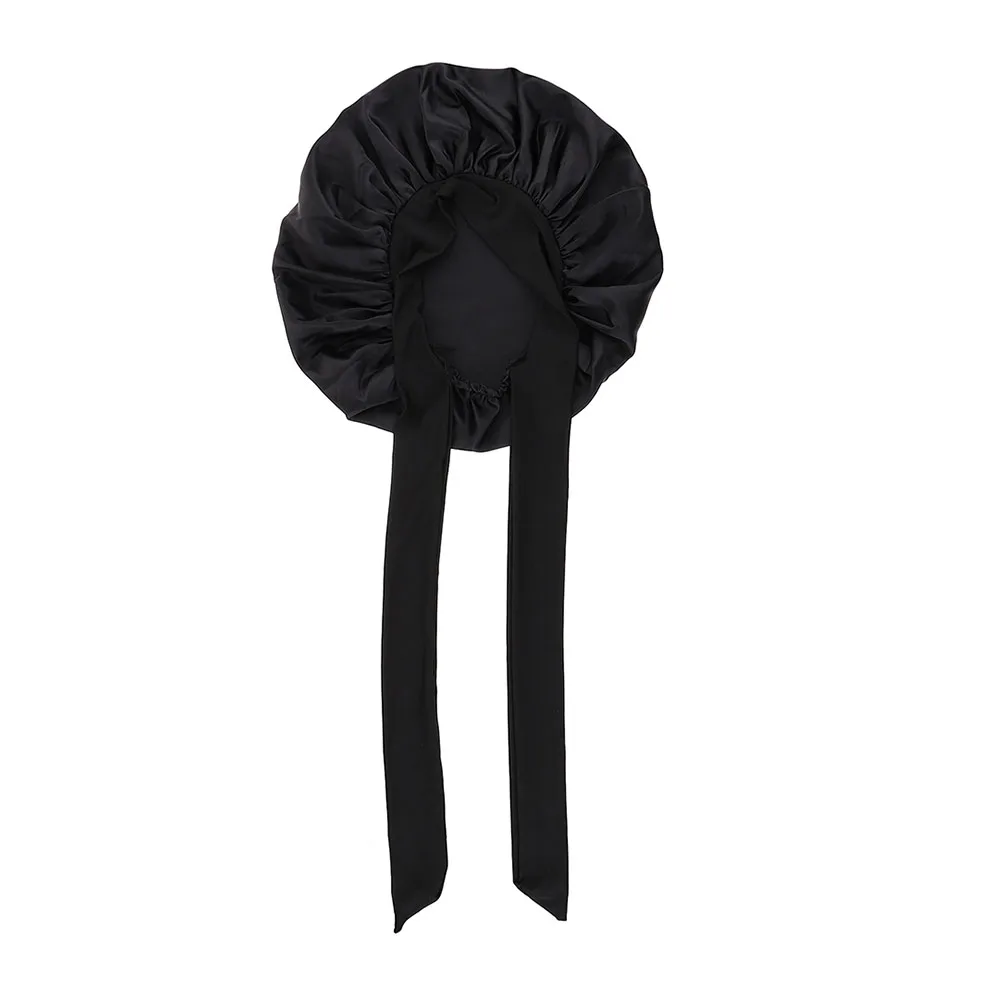 

Strap Night Satin Sleeping Hat Satin Bonnet Women Black Sleep Caps Hair Care Protective Bath Wrap Comfortable Home Use