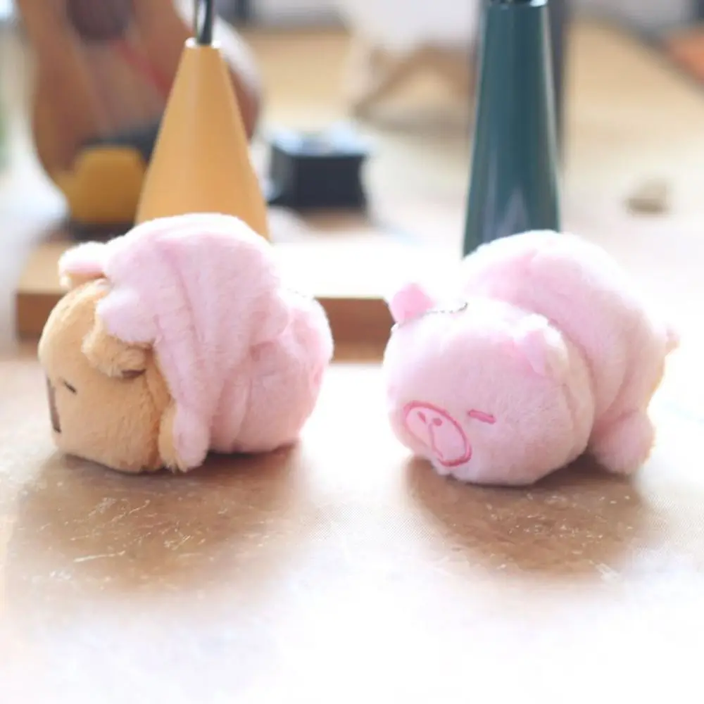 LLavero de juguete de peluche de capibara de doble cara, colgante de bolsa de felpa de capibara de dibujos animados marrón y rosa, llavero de felpa de capibara bonito Kawaii para niñas