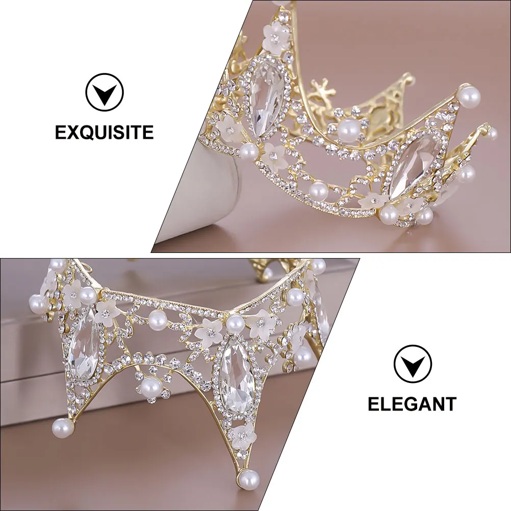 

Sparkling Pearl Flower Hair Band Elegant Bridal Crown Alloy Rhinestone Tiara Wedding Queen Hair Accessories Baroque Style