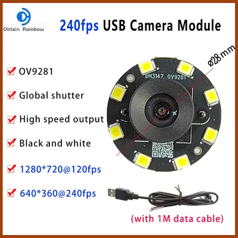 240FPS Global Shutter Camera Module 720P 1MP, OV9281 USB Webcam Monochrome,High Frame Rate Action Capture Windows Raspberry Pi