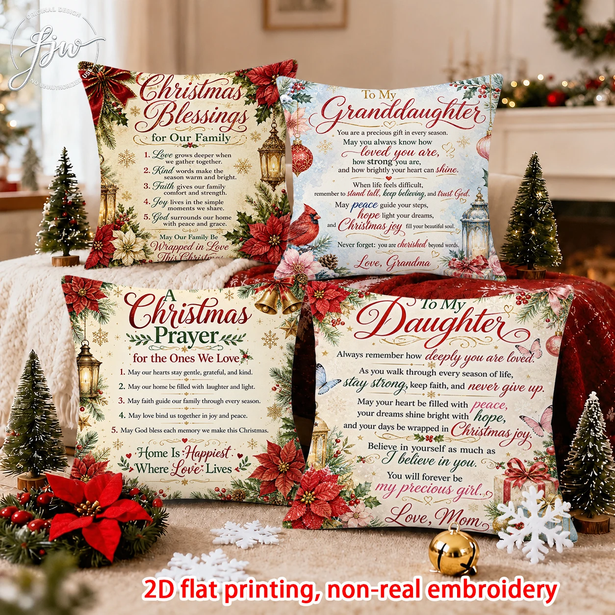 1pc To My Daughter Christmas Quote Throw Pillow Cover Warm Winter Holiday Home Decor Cushion Case Gift from Mom