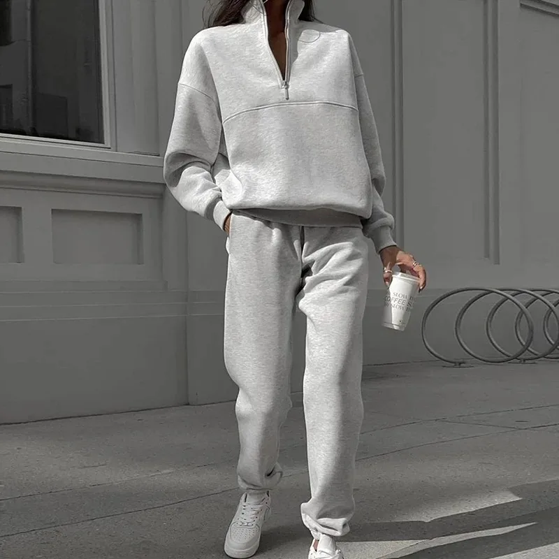 New in Outwears Sweatshirt Winter Clothes Women Warm Suit Ladies Outfit Clothing Long Sleeve Zip-up Top Casual Pants 2 Piece Set