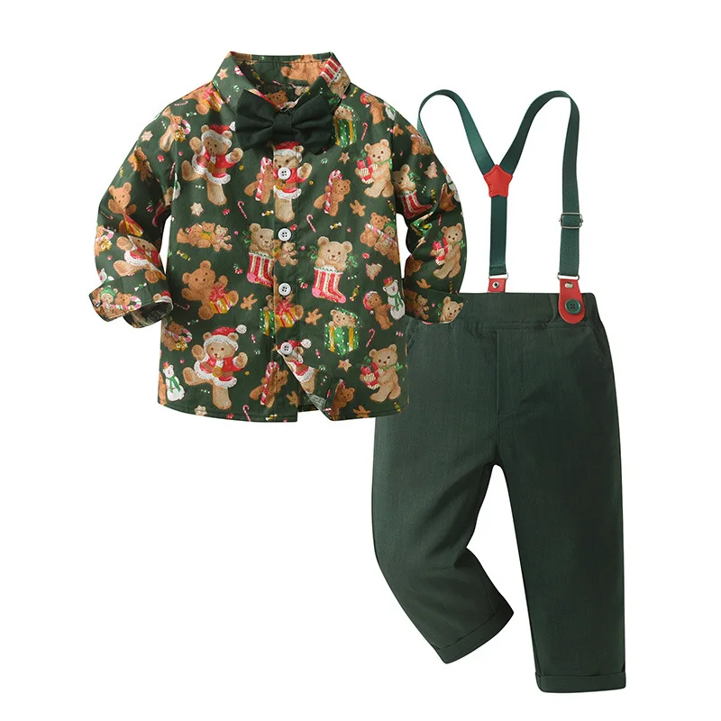 أطقم ملابس عيد الميلاد سانتا كلوز للأطفال الأولاد بأكمام طويلة وربطة عنق مع بنطال للأطفال ومهرجان عيد الميلاد والعام الجديد #3