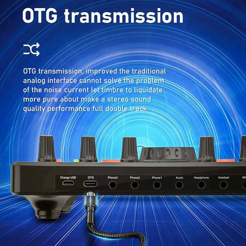 RISE-DJ 10 Sound Card For Karaoke Podcast Recording Live Streaming Mixed Noise Control Core, Wireless Bluetooth