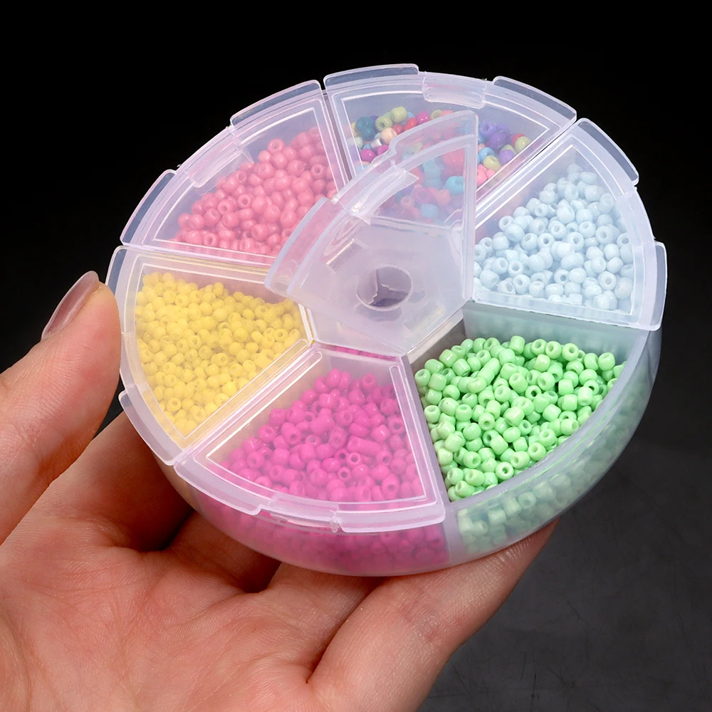

2mm Glass Seed Beads Kit Ornament Making Color Small Bead Box Set for DIY Craft Needlework Adornment Garment Sewing Accessories