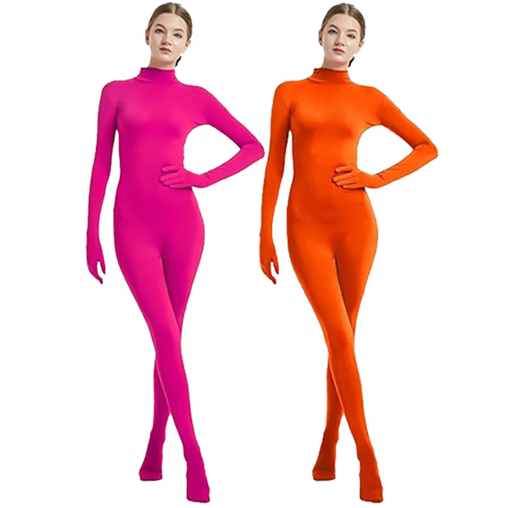 ชุดสูทรัดรูปของผู้หญิงแบบรวมทั้งหมด zentai สีทึบการแสดงบนเวทีการเต้นมือและเท้าชุดยิมนาสติกชุดจั๊มสูท