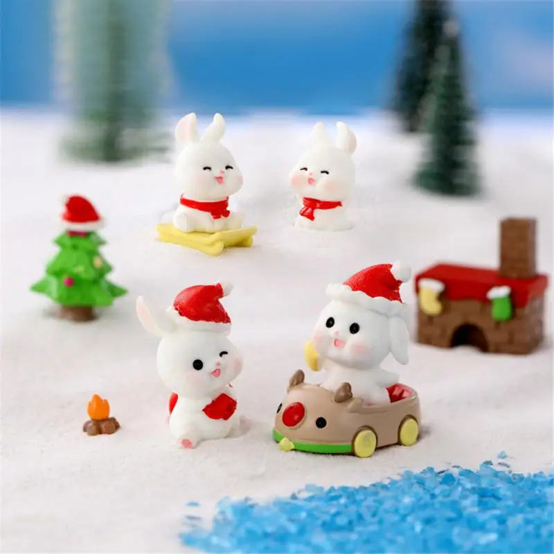 Figurines Miniatures Cute Rabbit Micro Landscape Ornaments For Christmas Home Decorations Kawaii Animal Bunny Room Decor