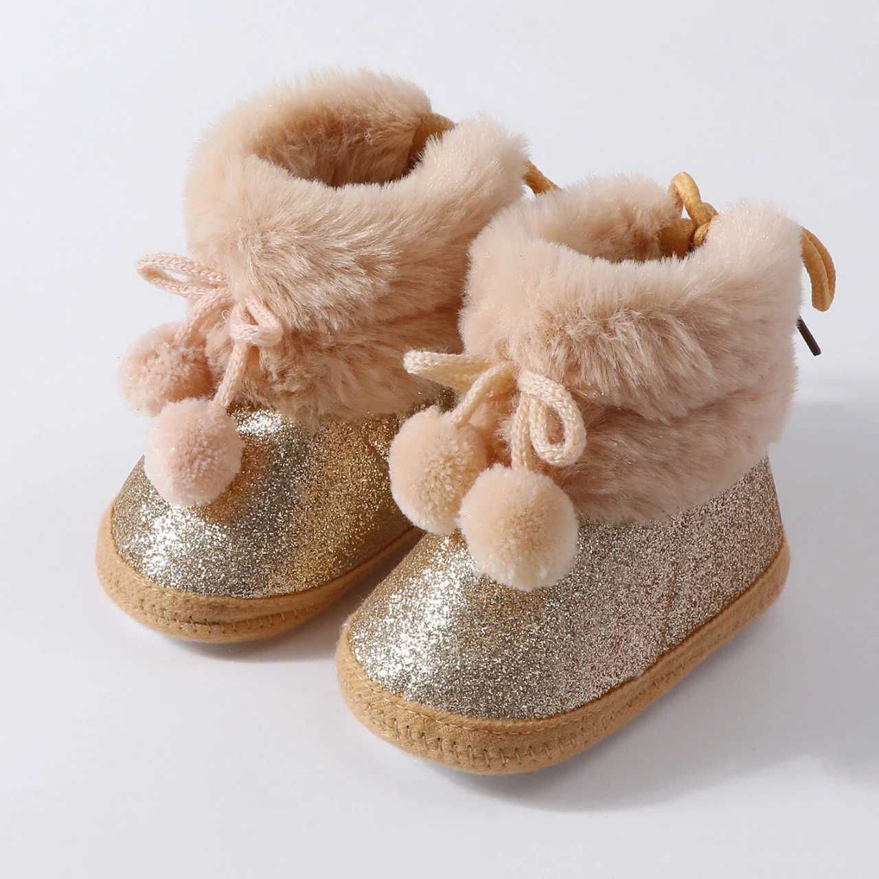 Winter Baby High Top Snow Boots Thicken Warm Infant Plush Shoes Pompom Bow Newborn Anti-skid Soled Sequin Kids Girl Flip Flops