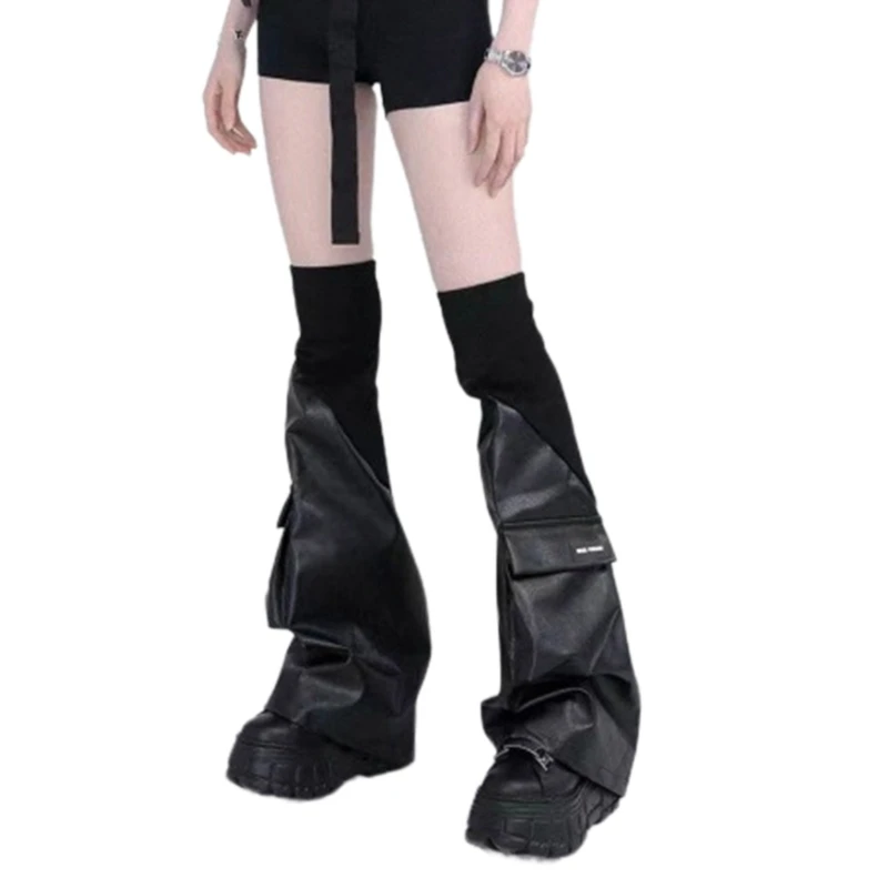 Harajuku PU Leather Leg Warmers Gothic Punk Long Socks Flared Leg Sleeve Gaiters Goth Winter Cuffs Ankle Heap Socks