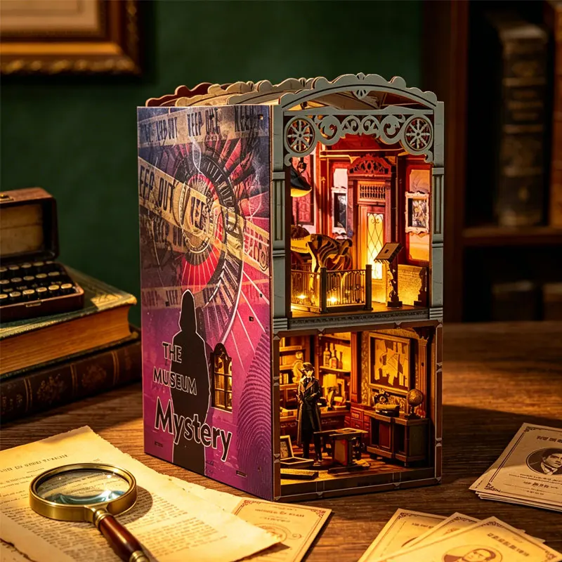 

Zuuton DIY Book Nook Kit The Museum Mystery Миниатюрный домик с светом LED, 3D деревянная пазл, подставка для книг детективного стиля, декоративный элемент для дома, подарок на день рождения и Рождество для взрослых