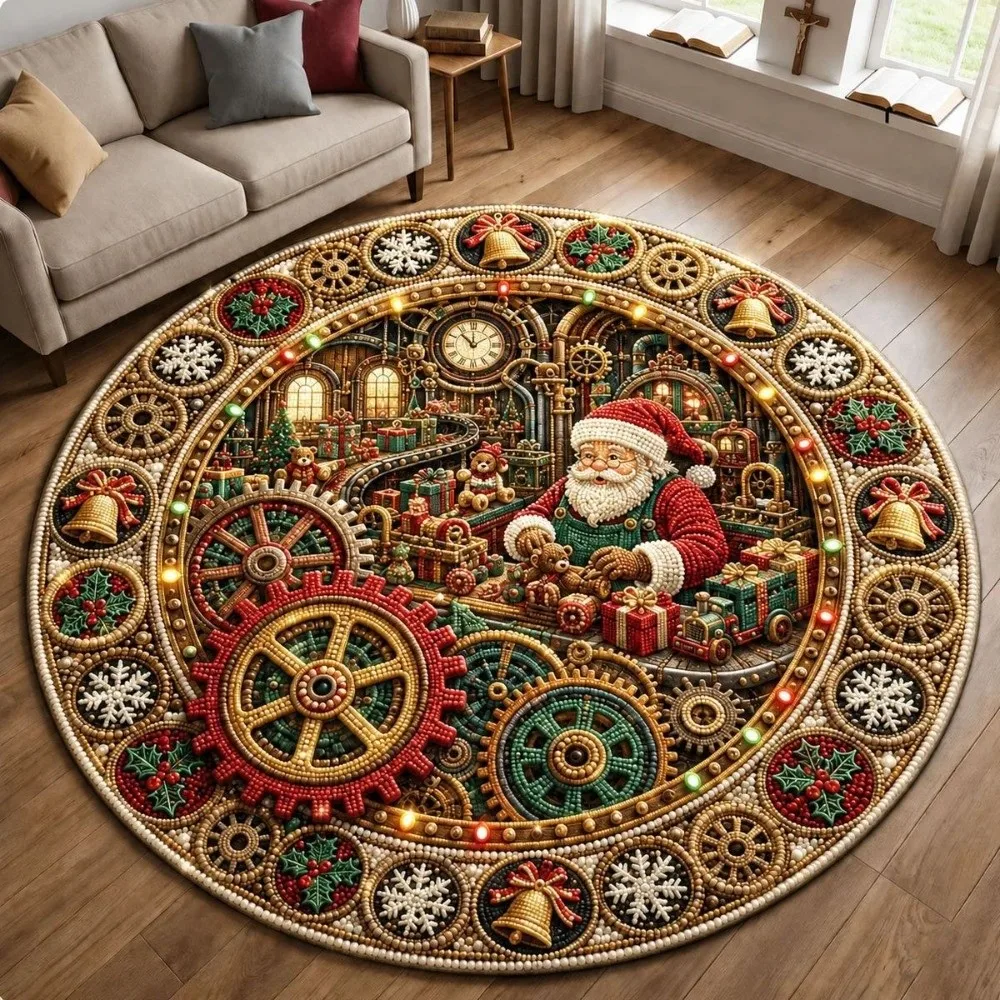 60*60cm Christmas Round Carpet 3D Special-shaped Red Santa Claus Floor Mat Anti-Slip Atmosphere Decoration Bedroom Door Mat