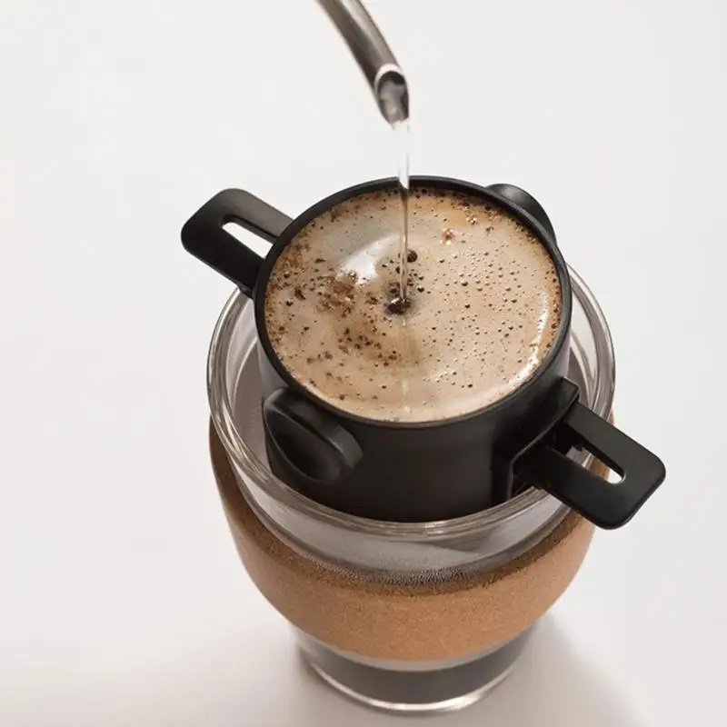 E8BD Foldable Coffee Maker No Paper Filter Need Double Meshes Stainless Steel Portable Brewing Cup for Camping Office Use