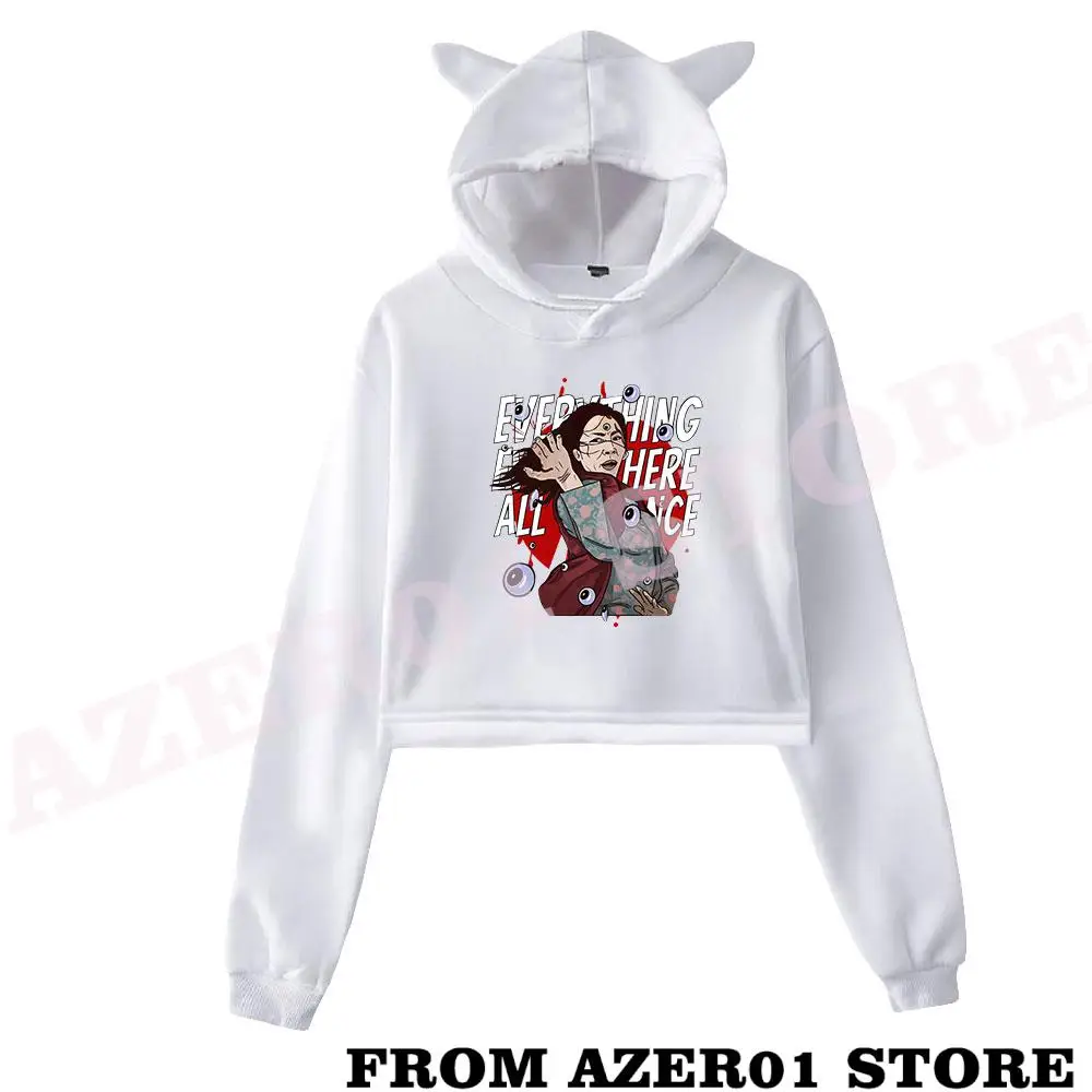 Everything Everywhere All at Once Merch Cat Cropped Hoodies Women/Girl Hooded Crop Tops Loose Movie Sweatshirt