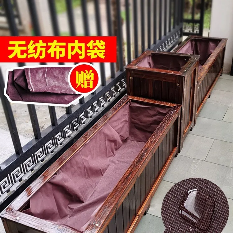 Outdoor flower box Balcony household planting special box Garden resin rectangular large vegetable pot Anticorrosive wood