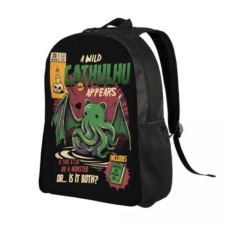 Custom A Wild Cthulhu Travel Backpack School Computer Bookbag Cat or Monster Kaiju Lovecraft Movie College Student Daypack Bags