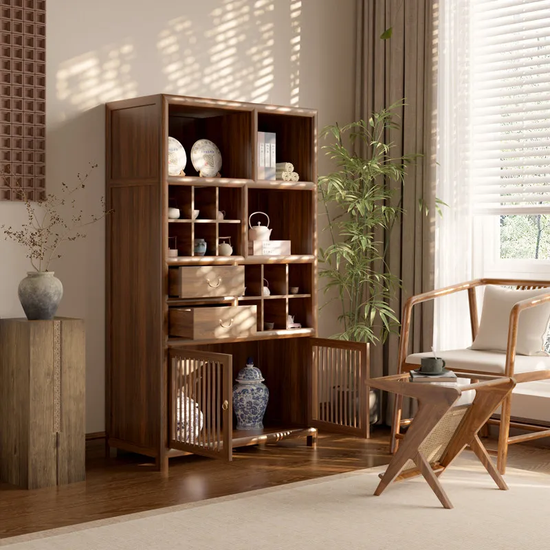 

Old elm new Chinese side cabinet furniture Pavilion Zen storage cabinet Walnut tea cabinet Solid wood living room