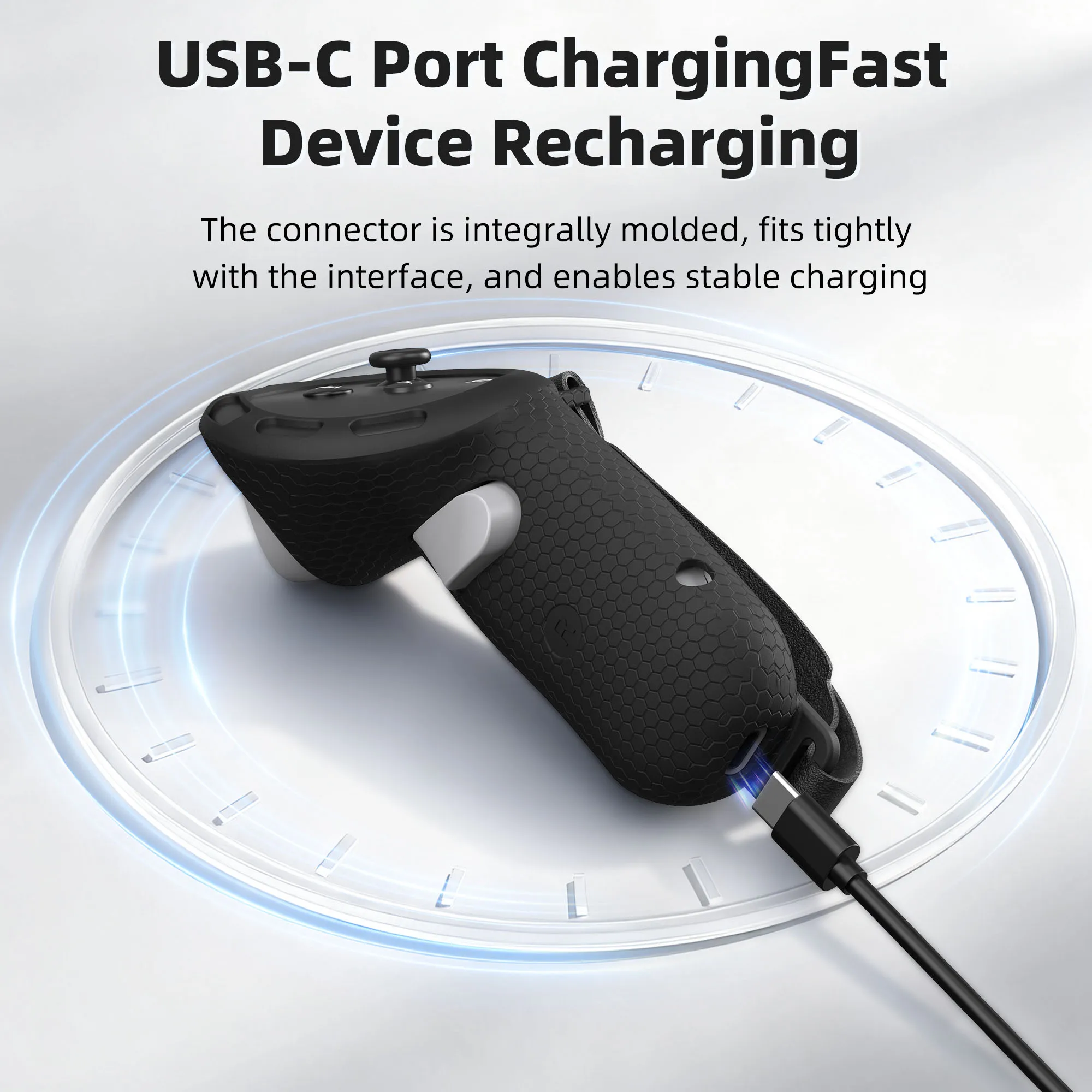 Charging Controller Grip for Meta Quest 3/3s Handle Battery Cover and Adjustable Knuckle Strap Silicone Controller Grip