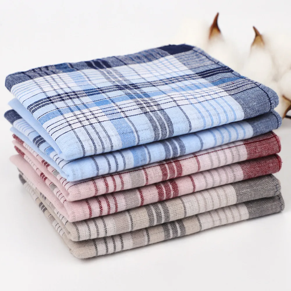 Pañuelo de algodón puro para hombre, pañuelo a cuadros clásico para ancianos, 40cm, absorción del sudor, sensación cómoda y suave, 6 uds.
