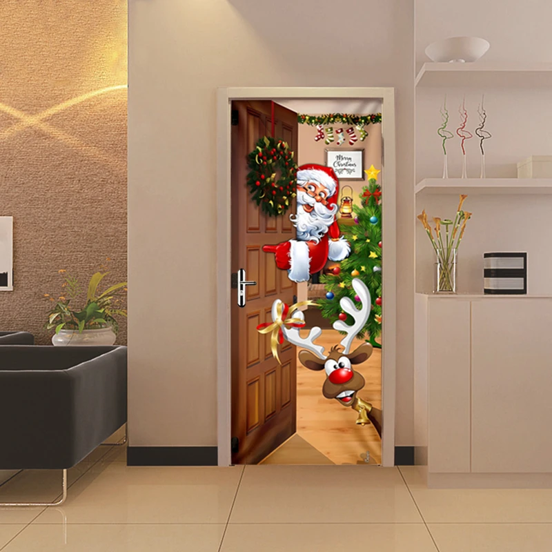 

Christmas Decorations Santa Claus Reindeer PVC Door Stickers for Xmas Home Aesthetic Rooms Porch Create Festival Atmosphere