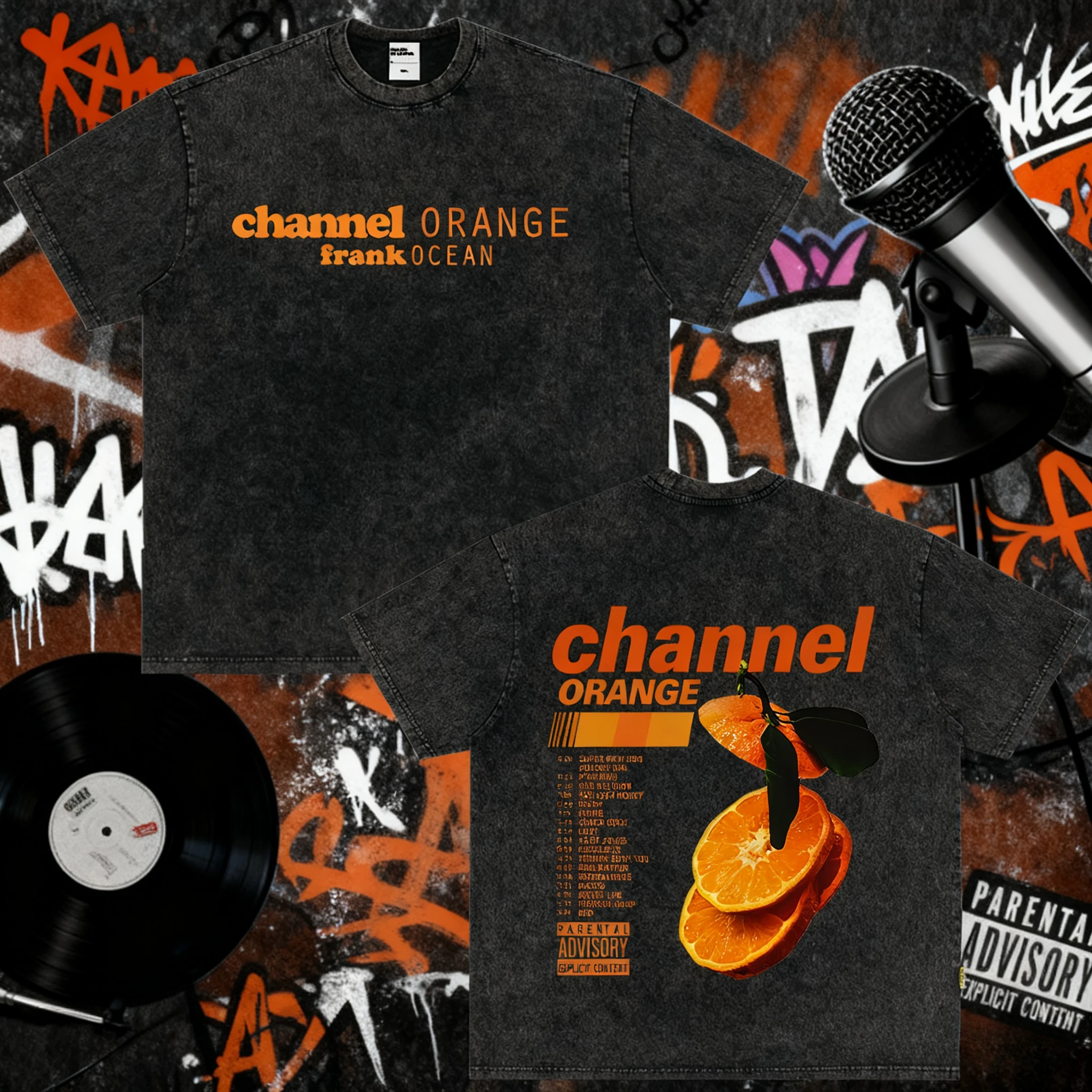 

2025 Summer Frank Channel Orange Retro Washed T-shirt Blonde R&B Album Men's Hip Hop Casual Cotton Loose Short Sleeve
