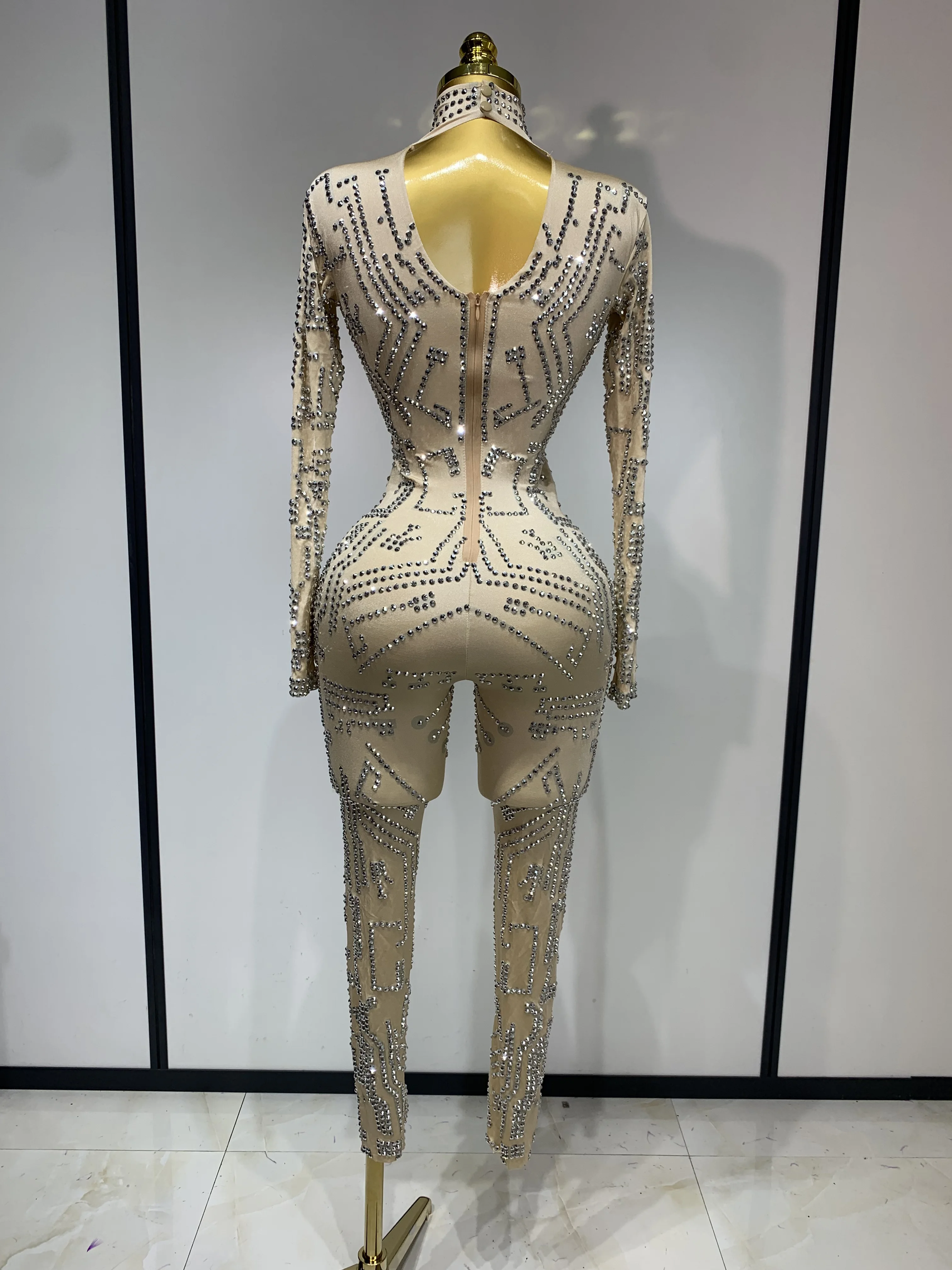 بدلة قفز مرصعة بأحجار الراين اللامعة للنساء بدلة رقص مثيرة قابلة للتمدد لحفلات أعياد الميلاد والنوادي الليلية ملابس المسرح أزياء سحب الملكة