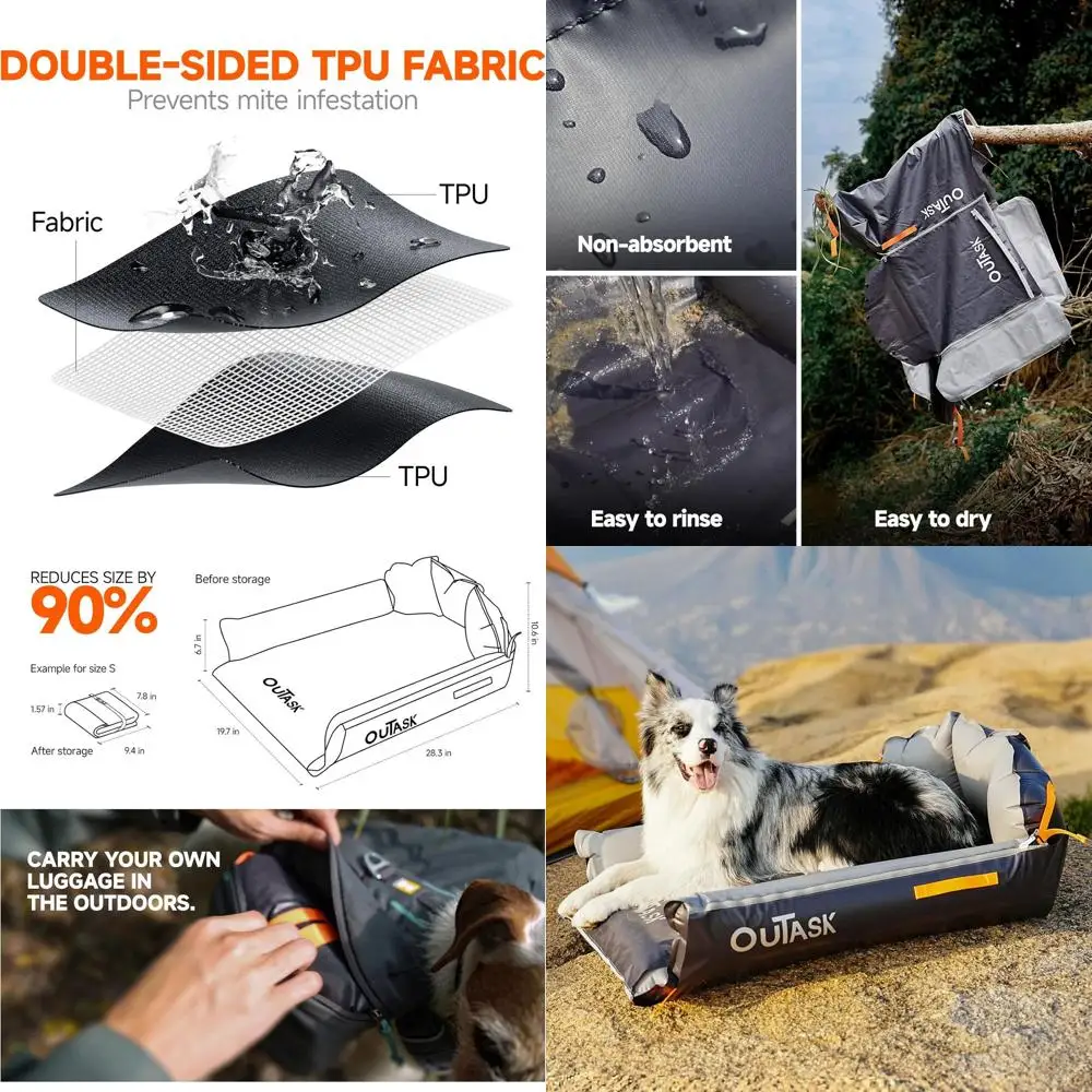 

Waterproof Portable Dog Cot, Outdoor Inflatable Bed for Large Dogs, Cooling Pet Bed with TPU Fabric, Chew-Proof and Washable (Sm