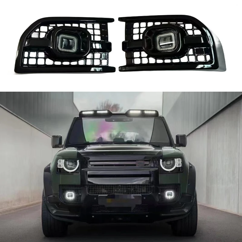 

Fit for Land Rover Defender Urban Square Fog Light Cover Frame Daytime Running Light Golden Eye Fog Light Accessories