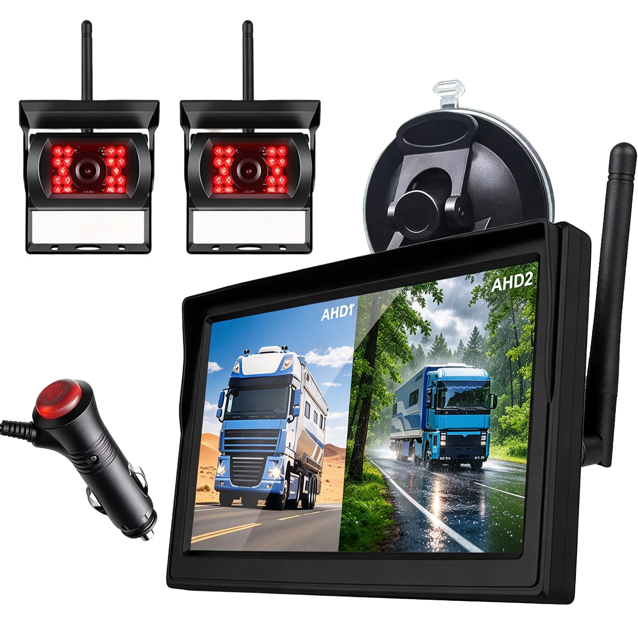 5" Split 2 Screen Rearview Monitor 1080P Backup Camera Single Full Screen Waterproof Night IR Vision for RV Van Trailer Caravan